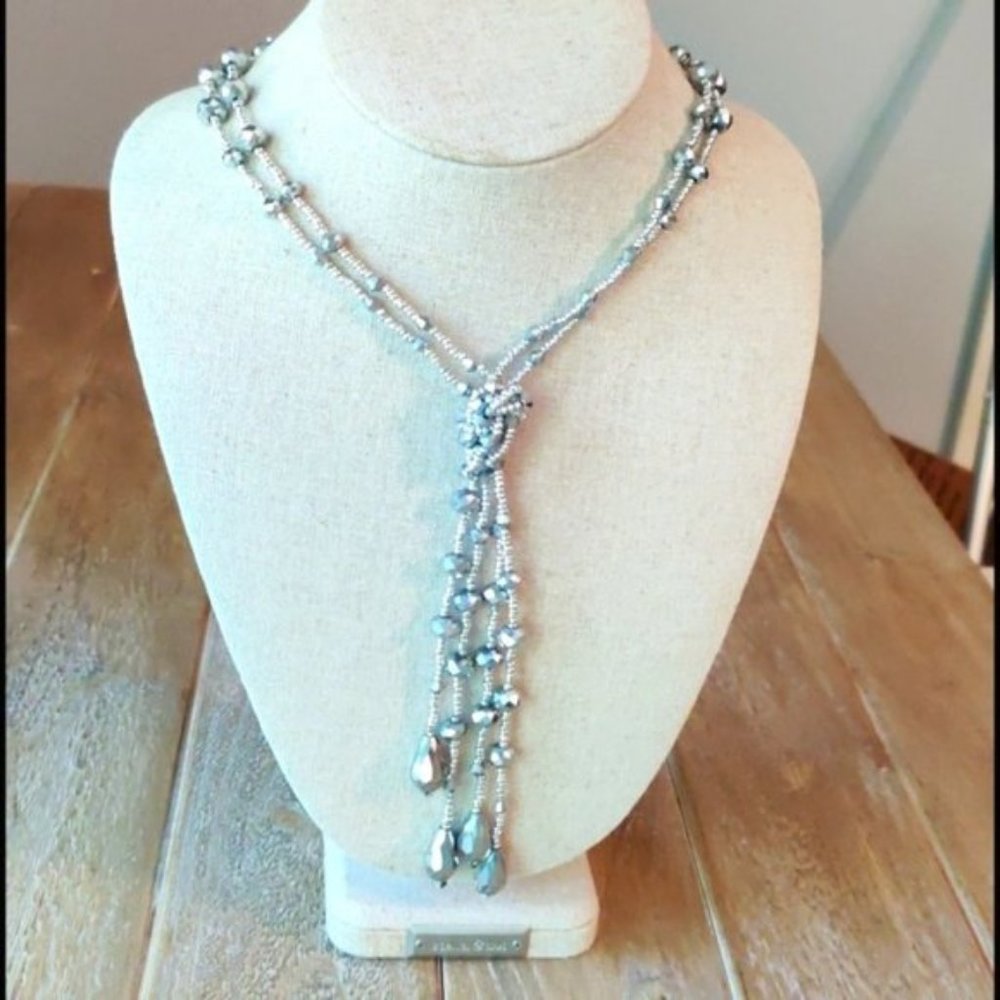 Silver Glass Bead Necklace/Earrings Set